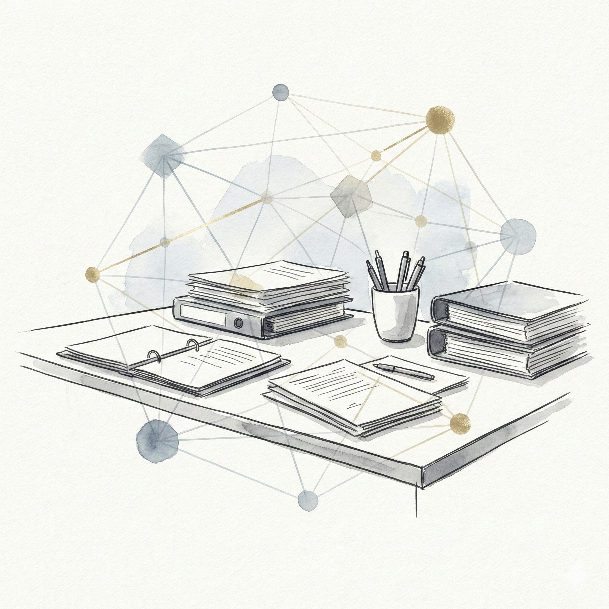 Watercolor sketch: AI meets office