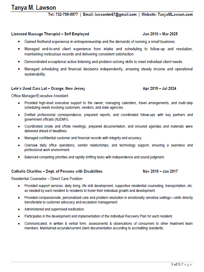 Resume page 2 — Tanya M. Lawson