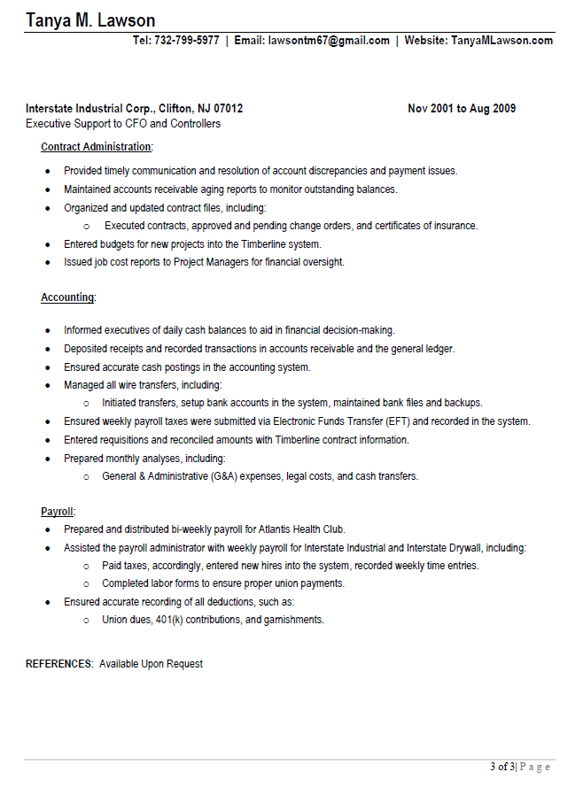 Resume page 3 — Tanya M. Lawson